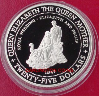 1994, JAMAICA 1oz SILVER PROOF CROWN COIN The Queens Wedding 1947
