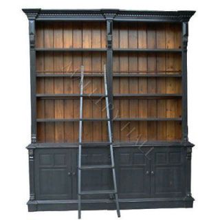 Country Double Library Bookcase Two Toned With Ladder
