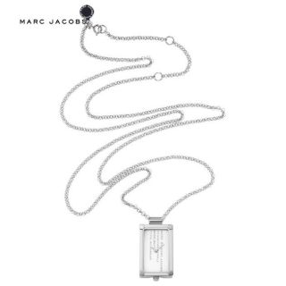 MARC JACOBS WHITE RECTANGLE PENDANT+SILVER TONE CHAIN NECKLACE WATCH 