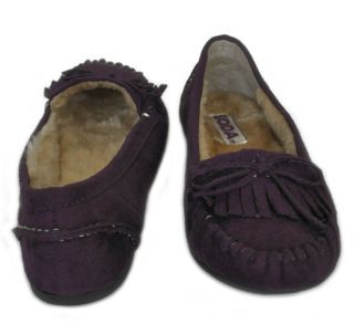 Soda Parry s Deep Purple Suede Comfy Moccasin With Faux Fur Lining 