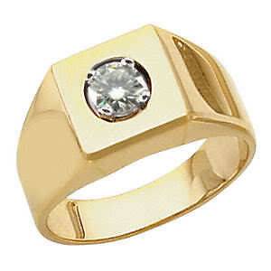 50 Ct Round Brilliant Cut Moissanite Mens Solitaire Ring 14K Yellow 