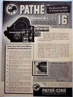 1950 original vintage photography Ad Pathe Super 16mm Camera