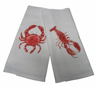 Crab Lobster Pamela Cassidy Designs Dish Towels Set of 2 Cotton Huck