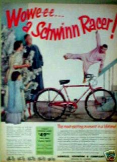 Schwinn Racer Bicycles Kids Christmas Bike 1955 AD