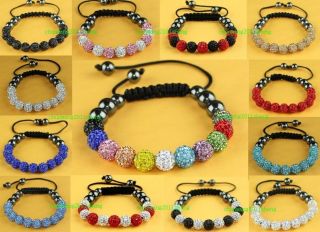   11*10MM CZ Crystal disco balls Shamballa Bracelets+gift​box SL925