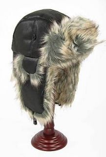 Winter TROOPER Ski HUNTER Aviator Pilot Bomber Hat FAUX Leather Fur 