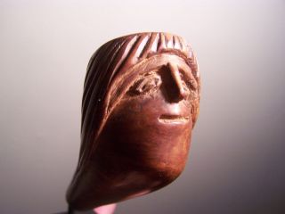 Hand Carved Wooden Effigy Face / Head Pipe with Display Stand, Antique 