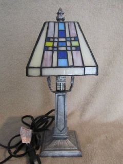 ELEMENTS BRAND SILVER TONE LAMP BASE WITH STAINED GLASS SHADE