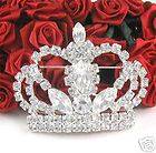 King Royal Crown Tiara Wedding Clear Crystal Pin Brooch