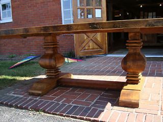 Reclaimed Wood Double Pedestal Trestle Table Breadboard Ends Carved 7 