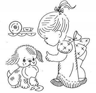 Hand Embroidery PATTERN 823 Children for Kitchen Towels 1960s