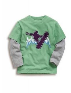 New Mini Boden Boys Green Snowboard Long Sleeve Top Shirt 9 10 y