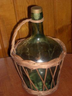 Viresa Green Glass Large Wine Jug in Wicker Straw Wrap  