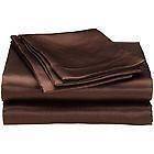 4PCS SILK~Y SATIN KING COFFEE BROWN FLAT FITTED SHEETS+PILLOWC​ASES 