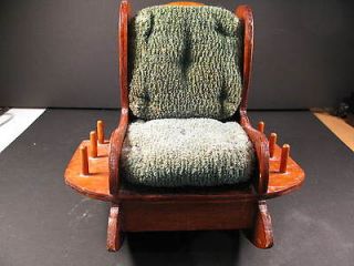   Wooden Rocking Chair Sewing Caddy Pin Cushion Thread Holder Original