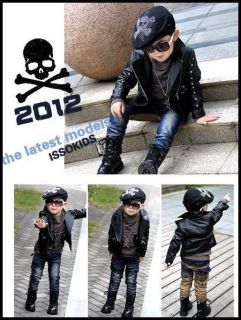  Boy Handsome Hip Fashion Rivet Blazer Style Zipped Leather Jacket Coat