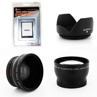 Wide+Tele Lens Kit+Hood+Screen Protector for Nikon D5000 AF S 18 55mm 