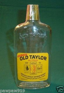 OLD TAYLOR BOURBON WHISKEY LIQUOR GLASS BOTTLE EMPTY VINTAGE PINT 1971 