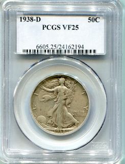   PCGS VF25 Walking Liberty Half Dollar 50 Fifty Cent Piece Silver Coin