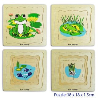 Frog wooden puzzle 4 layers life cycle from tadpole to adult early 