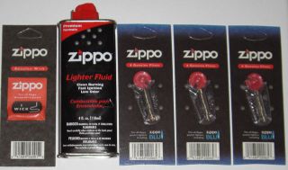   Genuine Zippo Flints, 1 Wick, and 4 oz Can Lighter Fluid FREE SHIP