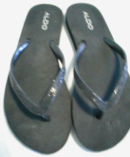 Aldo Womens Shoes Flip flops Sandals Black Shimmer Rubber Thong Size 