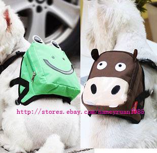 Cute Brown Cattle & Green Frog Dog Bag Dog Backpack Carrier Harness 