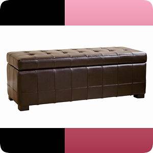 Modern Contemporary Full Leather Storage Ottoman New