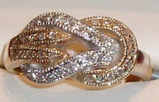 FINE 9CT YELLOW & WHITE GOLD ALGERIAN LOVE KNOT DIAMOND SET RING
