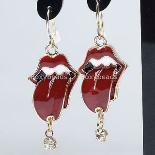 New Fashion Red Enamel Lip Tongue Dangle Hook Funny Earring Hot Korean 