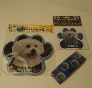 Maltipoo Dog Mixed Breed Mousepad Bookmark & Car Magnet 3 pc Gift Set 