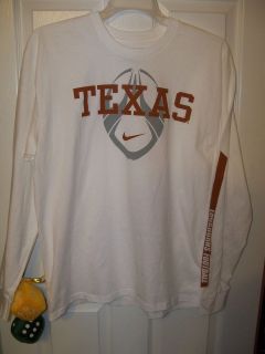 NIKE Texas Longhorns White Football Design Long Sleeve Shirt Mens Size 