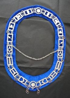 Silver Blue Lodge Masonic Chain Collar Regalia Royal.Blue Velvet 