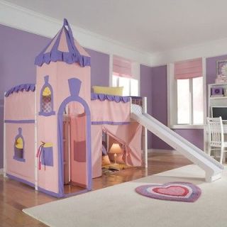   Princess Castle Tent Wooden Loft Bed w/ Slide Ladder Bedroom Set