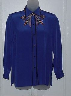 Bob Mackie Wing Collar Silk Shirt Size S Blue