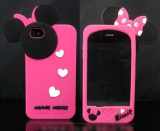 Cute Hot Pink Disney Minnie Mouse Bow Silicone Case Cover for iPhone 4 