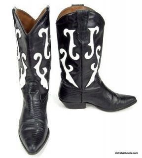   Vtg 9 West Black & White Inlay Curlicue Cowboy Boots Brazil Women 8.5