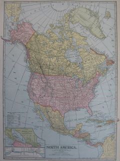 1932 Vintage MAP of NORTH AMERICA Beautiful COLOR