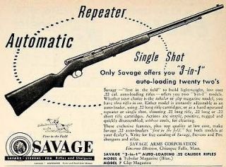   Savage Arms Chicopee Falls Massachusetts Rifle Firearm Gun Advertising