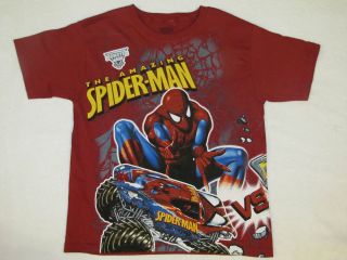 New Spiderman & maximum Destruction Monster Jam Shirt Size 8