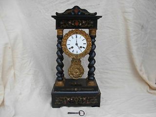 ANTIQUE FRENCH INLAID WOOD PORTICO CLOCK,19th CENTURY.WORKIN​G ORDER