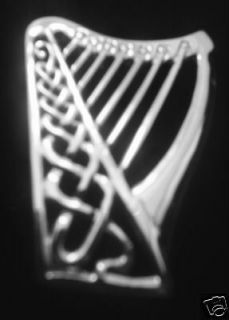 Sterling Silver Celtic Harp Brooch Pin Irish Made Music 925 r