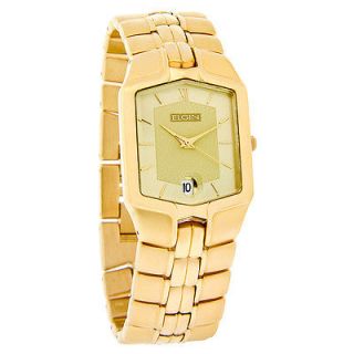 Elgin Mens Gold Tone Dress Bracelet Quartz Watch FLS316