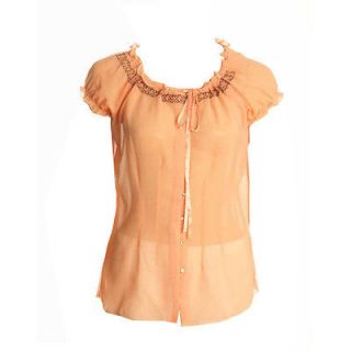 Maurices Sheer Peasant Top Pale Coral L Cap Sleeve Peach Shirt Lg 