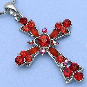 Red Cross Design Crystal Rhinestone Necklace Pendant