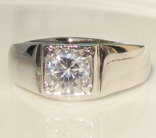 mens created diamond white gold silver tone Ring promise engagement 