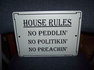 FUNNY SIGN   *HOUSE RULES*, HUMOR, BATHROOM, GARAGE, POLITICS MAN 