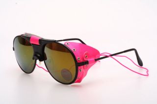 Cool black ski glacier sunglasses, black aviator w. neon pink 