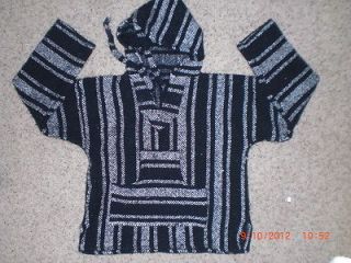 MEXICAN PONCHO BLACK/GRAY HOODIE KIDS SIZE MEDIUM PERFECT CONDITION 