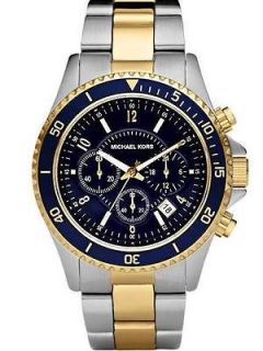   Michael Kors Mens MK8175 Silver and Gold Chronograph Navy Dial Watch